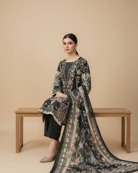 Husn-e-Siyaah (Unstitched) – Saira Cotton Suit | 100% Cotton