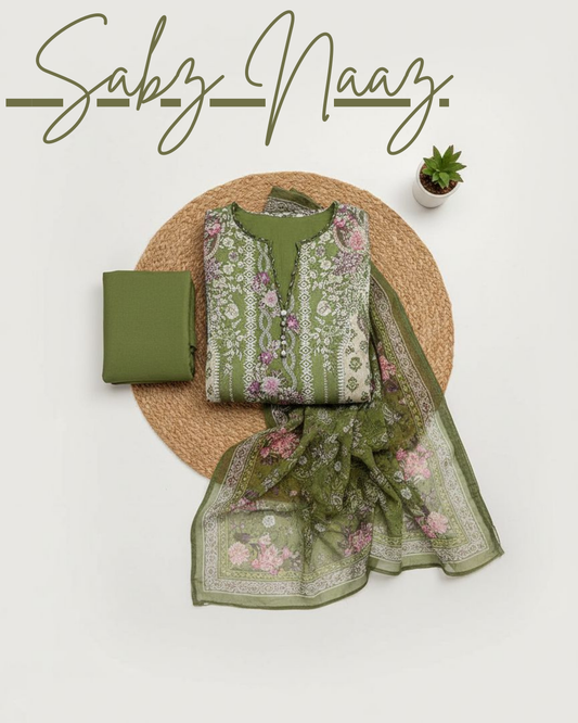 Sabz Naaz (Unstitched) – Saira Cotton Suit | 100% Cotton
