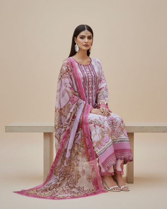 Gulabi Khwaab(Unstitched) – Saira Cotton Suit | 100% Pure Cotton